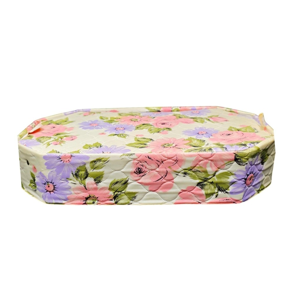 Vintage Floral Quilted Cartonnage Box Organizer Tray Floral Roses Purple Daisies